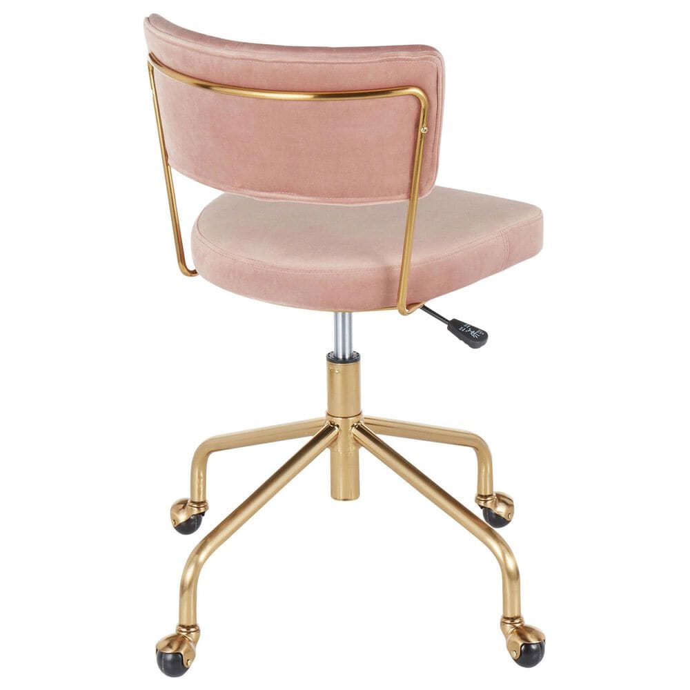 Lumisource Tania Task Chair with Pink Velvet Cushion in Gold, , large