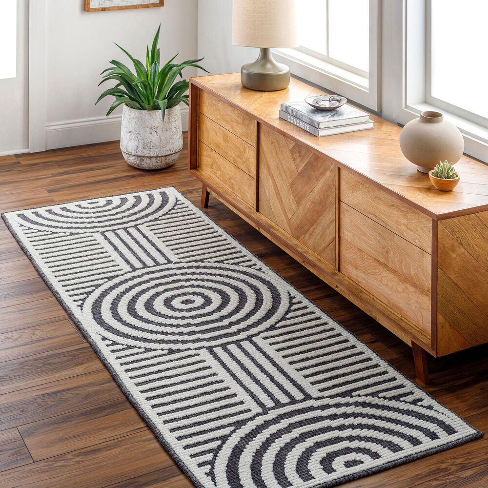 Surya Lyna 2&#39;7&quot; x 7&#39;2&quot; Black and Off-White Runner, , large