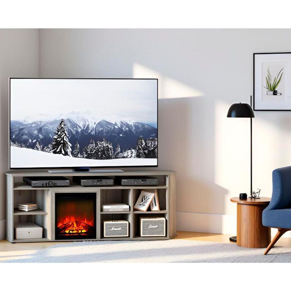 HOMLUX 47" Corner TV Stand with Electric Fireplace in French Oak Grey, , large