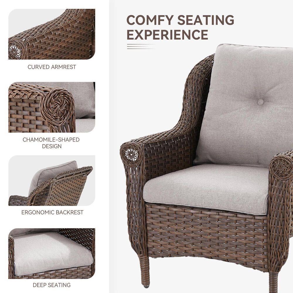 Sunwell Garden 36" Patio Stationary Chair with Wicker Armrest in Beige (Set of 2), , large