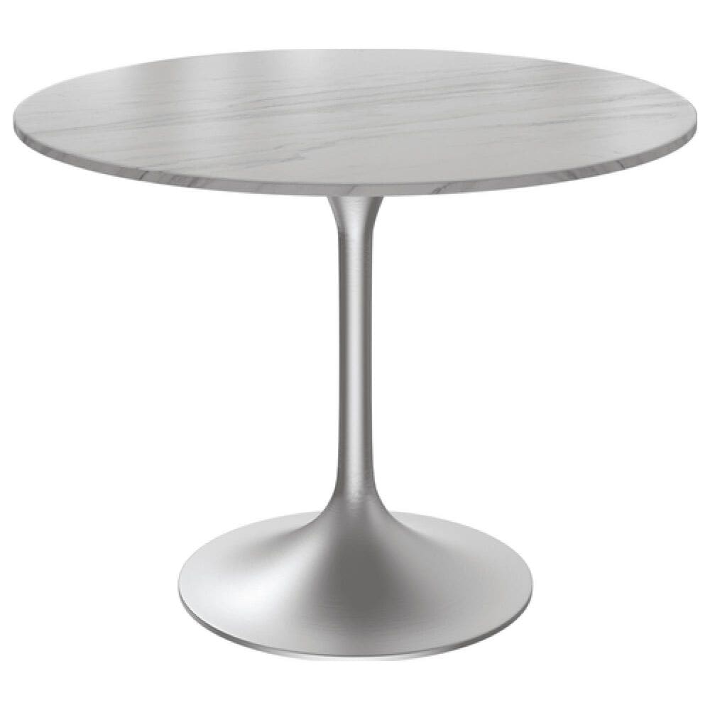 Leisuremod LeisureMod Verve Collection 36 Round Dining Table, Brushed Chrome Base with Sintered Stone White Top, , large