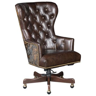 Hooker Furniture Katherine Home Office Chair in Brown Leather and Dark Wood, , large
