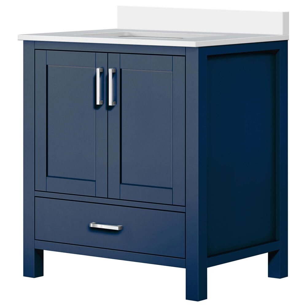 Lexora Home Jacques 30" Single Bathroom Vanity in Navy Blue with 2 cm White Quartz Top and Rectangular Sink, , large