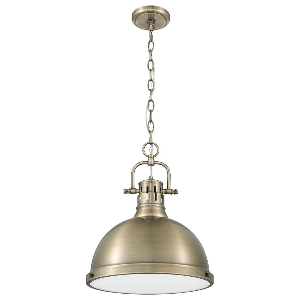 Golden Lighting Duncan 1-Light Pendant with Chain in Aged Brass, , large