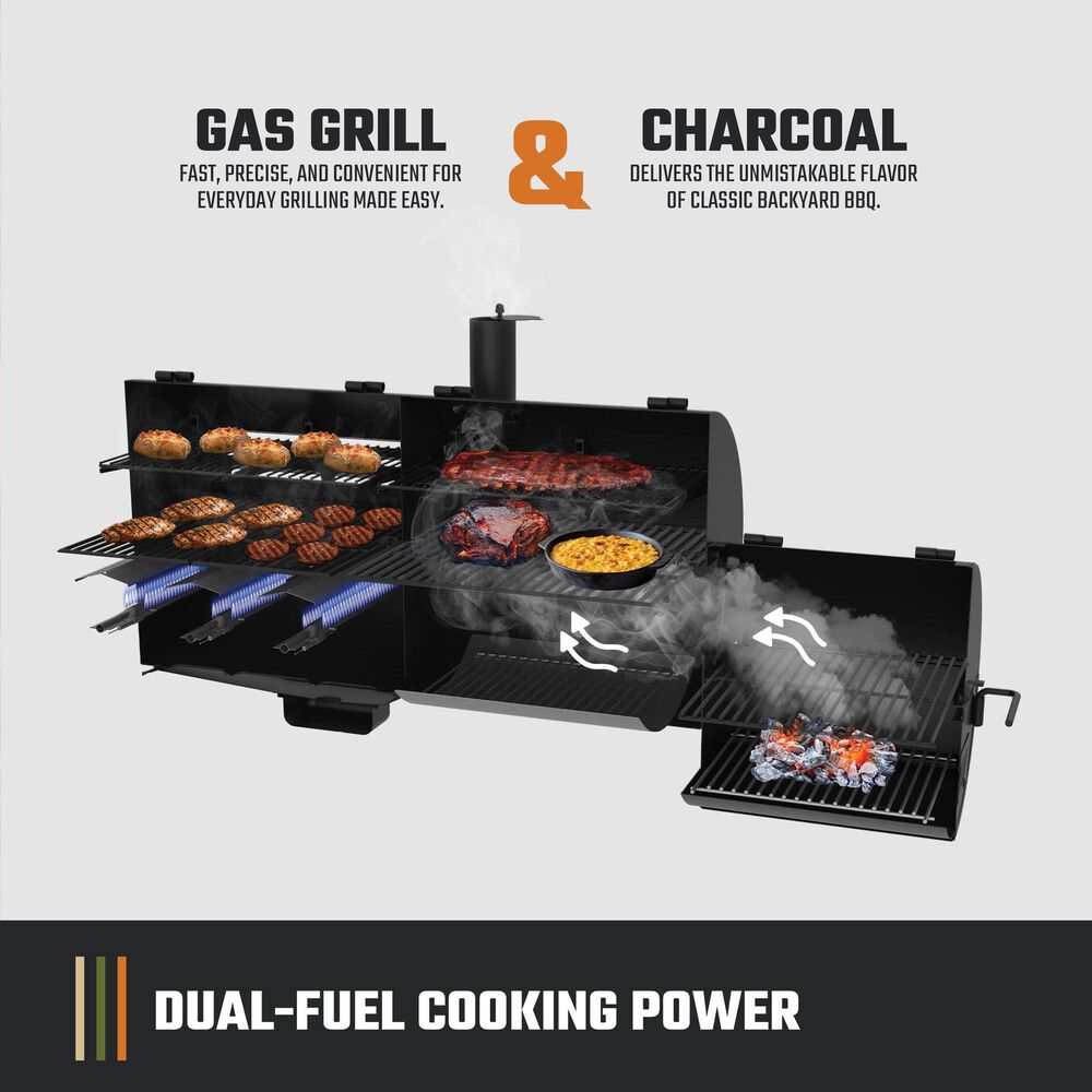 Charbroil Oklahoma Joe's Canyon Combo Dual-Fuel Gas Grill and Charcoal Offset Smoker in Black, , large