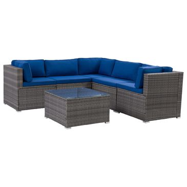 CorLiving Parksville 6-Piece Patio Sectional Set in Blended Grey and Oxford Blue, , large