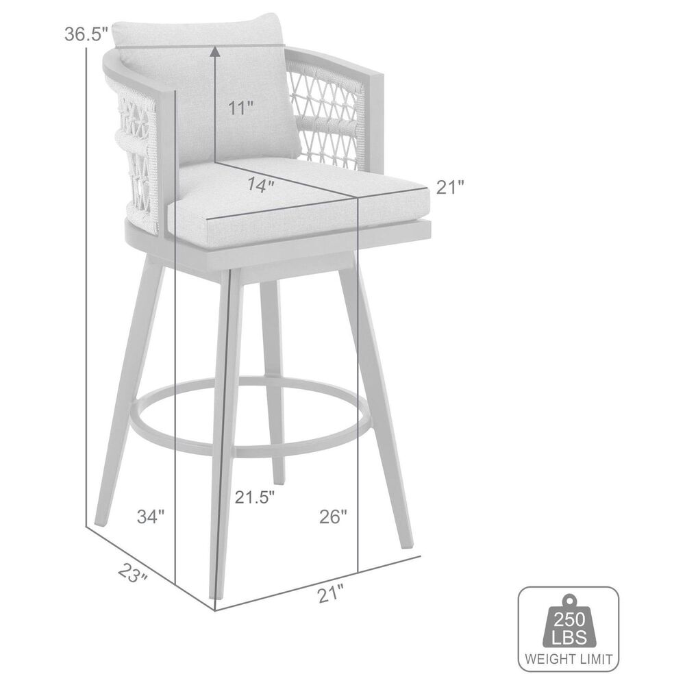 Armen Living Zella Patio Swivel Counter Height Bar Stool with Earl Gray Cushion in Gray, , large