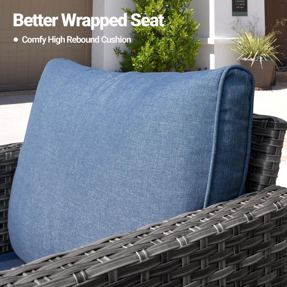 HOMLUX 3-Piece Patio Conversation Set with Square-Arm Swivel Rocking Chairs in Denim Blue, , large