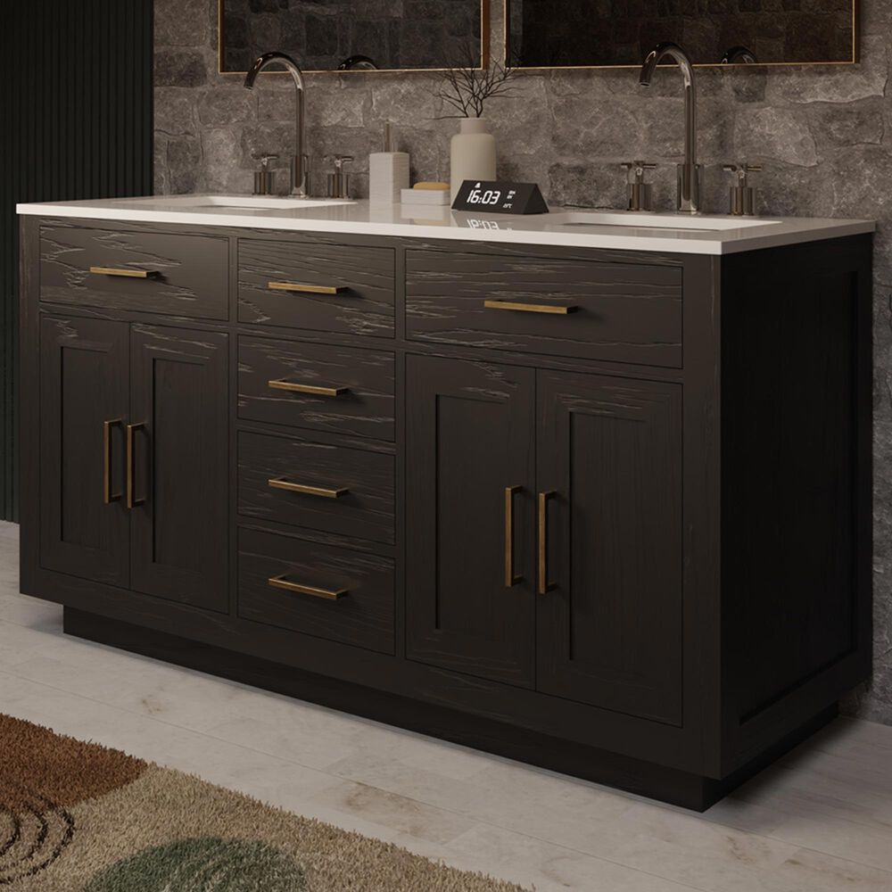 Lexora Home Abbey 60&quot; Double Bathroom Vanity in Black Oak with 2 cm White Cultured Marble Top and Rectangular Sinks, , large