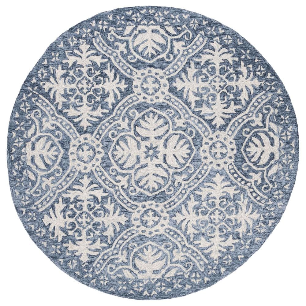 Safavieh Micro-Loop MLP606M 5" Round Blue and Ivory Area Rug, , large