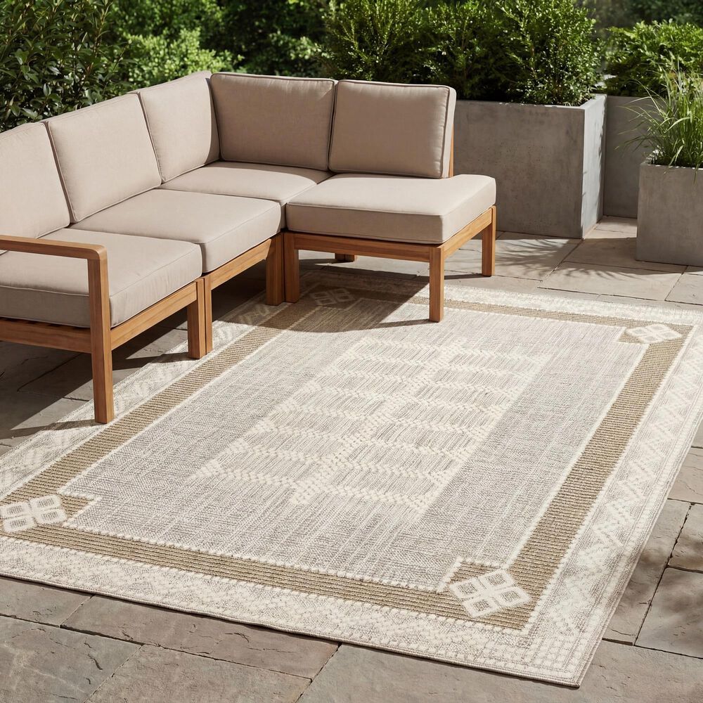 ROW by Oriental Weavers Zarina ZAR08 Beige and Brown 3'3" x 5' Indoor/Outdoor Area Rug, , large
