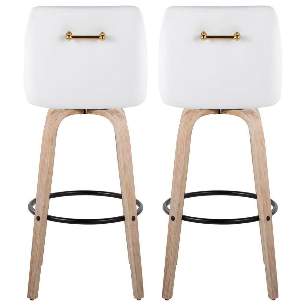 LumiSource Hannah Swivel Bar Stool with White Faux Leather Upholstery in Whitewashed and Black (Set of 2), , large
