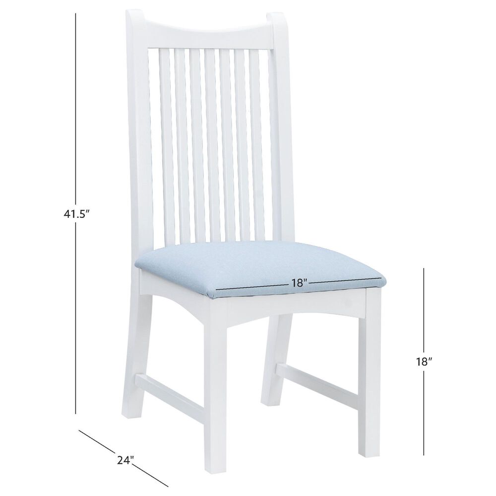 Linon Home Decor Bonnie Side Chair with Light Blue Faux Leather Cushion in White (Set of 2), , large
