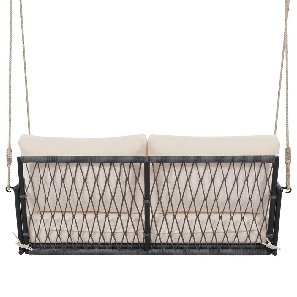 HOMLUX Patio Woven Rope Swing Sofa with Black Steel in Beige, , large