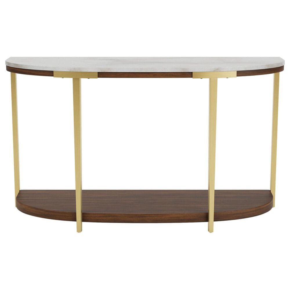 Riverside Furniture Emery Demilune Sofa Table in Smoked Cherry and Bronze, , large