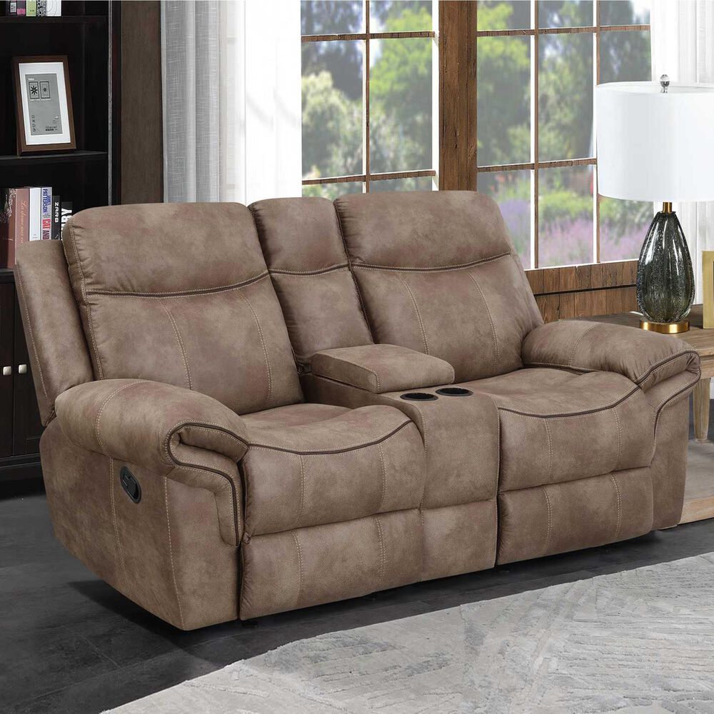 Steve Silver Nashville Manual Glider Recliner Console Loveseat in Cocoa, , large