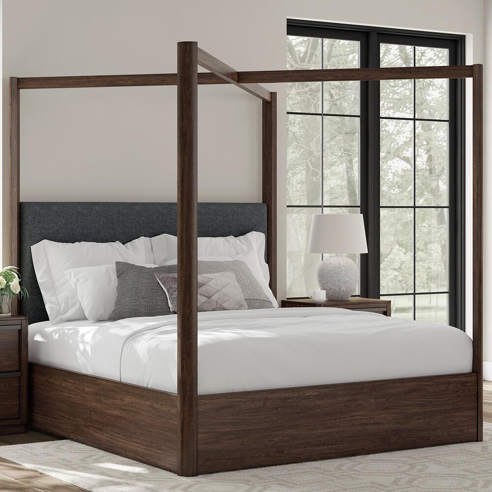 Millenium Dilenno King Canopy Panel Bed in Dark Brown with USB Ports, , large