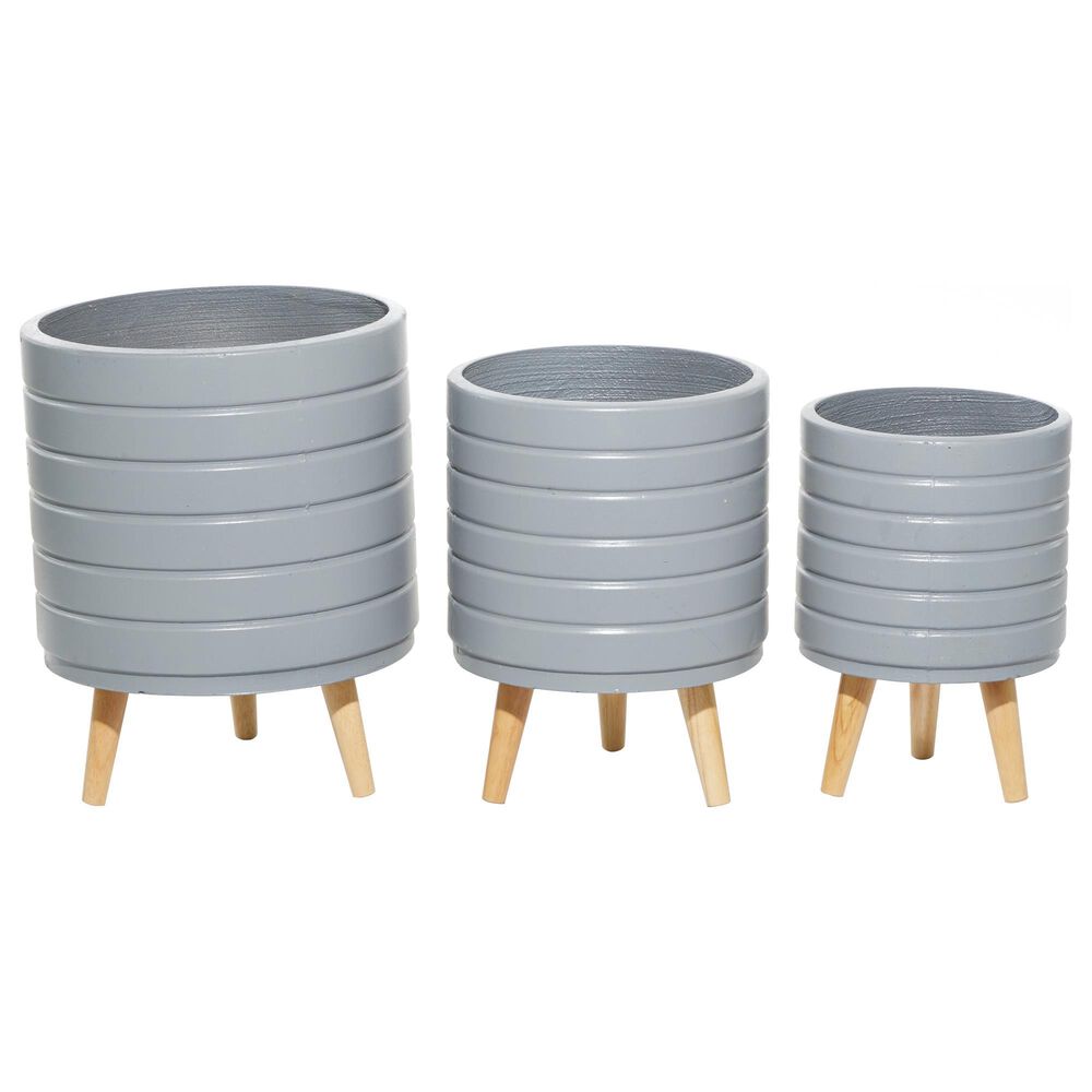 Maple and Jade Maple and Jade Contemporary Wood Planter Grey Set of 3, , large