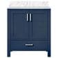 Lexora Home Jacques 30" Single Bathroom Vanity in Navy Blue with 2 cm White Carrara Marble Top and Rectangular Sink, , large
