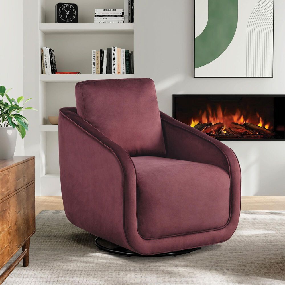 Lifestyle Solutions Lydia Swivel Accent Chair in Plum, , large