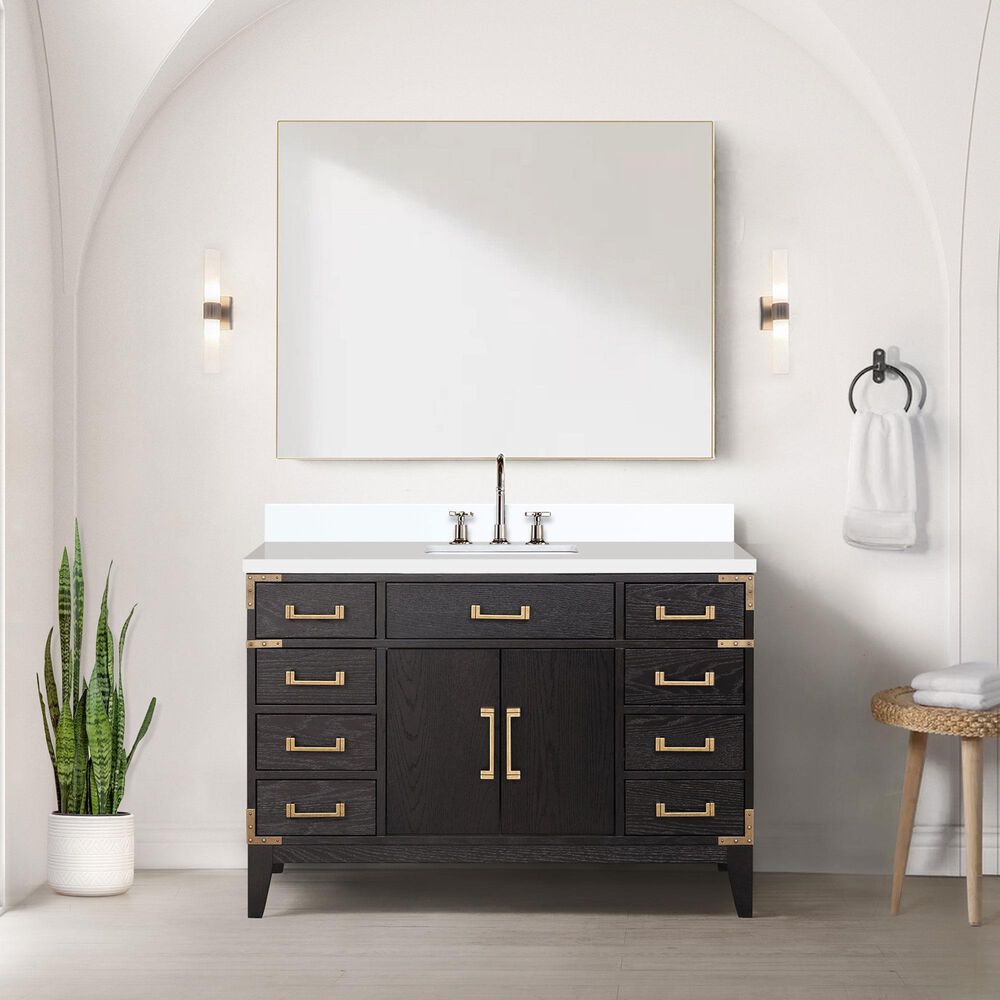 Lexora Home Laurel 48&quot; Single Bathroom Vanity in Black Oak with White Quartz Top and Rectangular Sink, , large