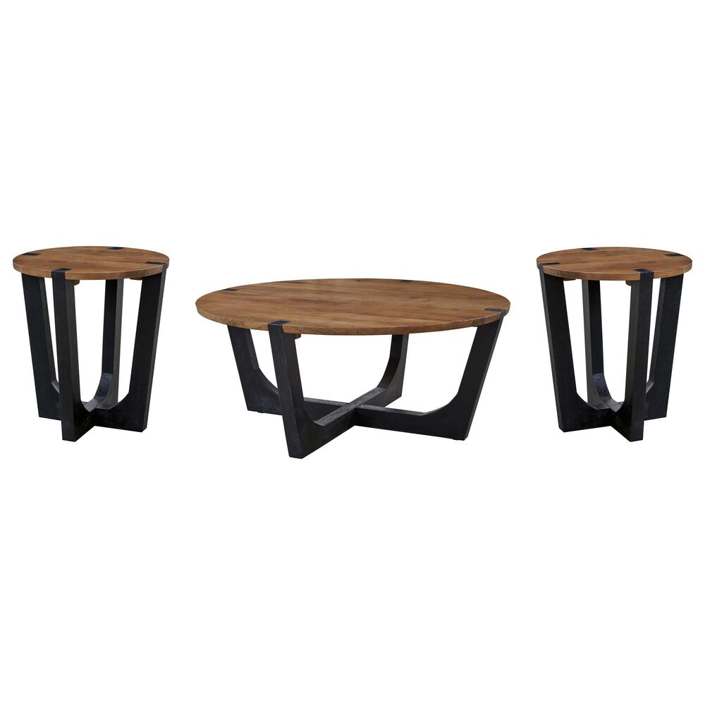 Ashley Hanneforth 3-Piece Occasional Table Set in Black and Light Brown, , large