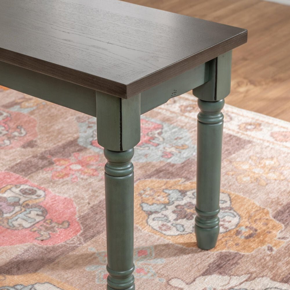 Linon Home Decor Willow Dining Bench in Burnished Smoke and Distressed Teal, , large