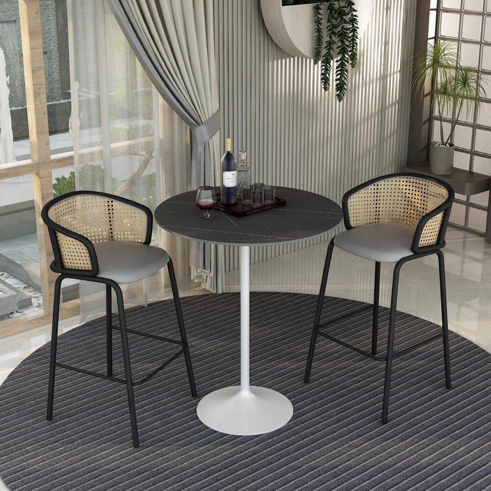 Leisuremod LeisureMod Verve Collection Modern Bar Height Table White Base with 36 Round Black Marbelized Sintered Stone Top, , large