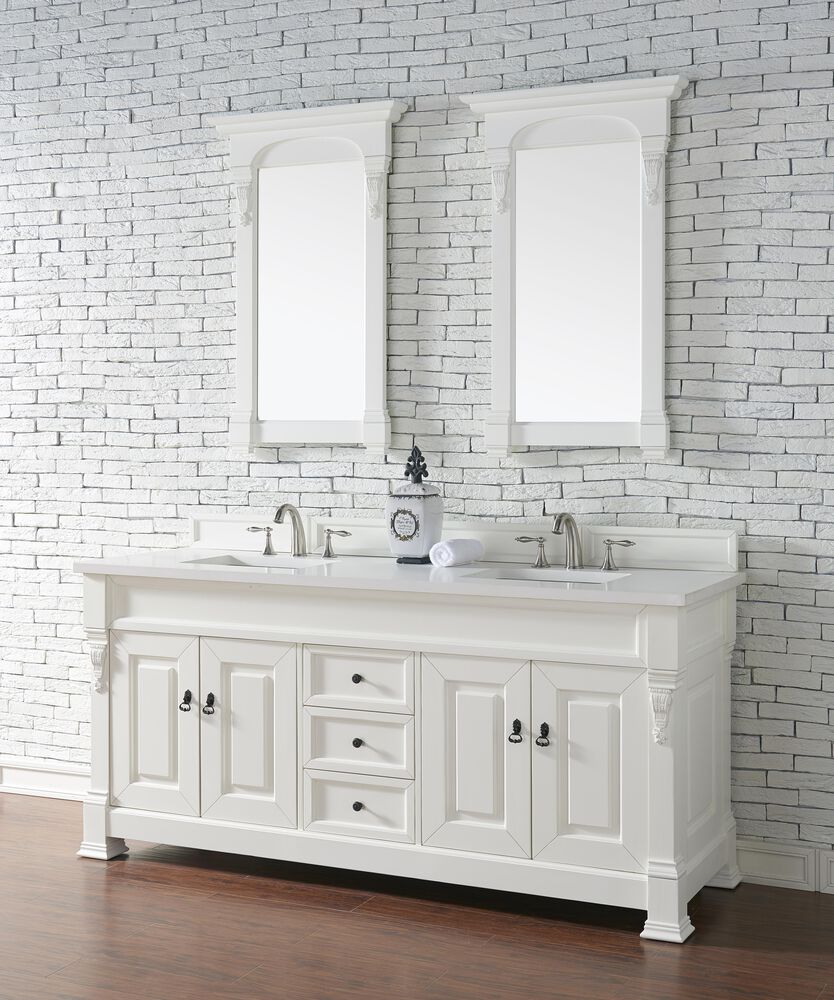 James Martin Vanities Brookfield 72&quot; Double Bathroom Vanity in Bright White with 3 cm White Zeus Quartz Top and Rectangular Sinks, , large