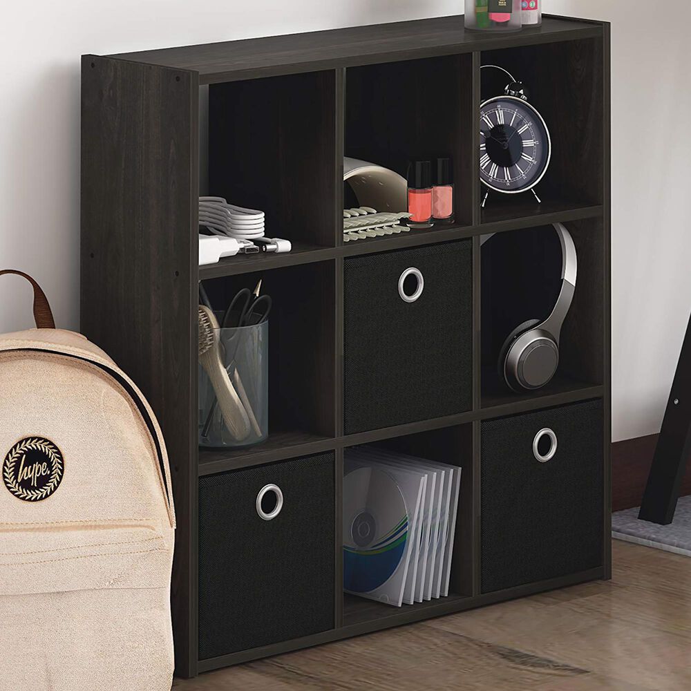 HOMLUX 9-Cube Standing Bookshelf with Bins in Espresso, , large