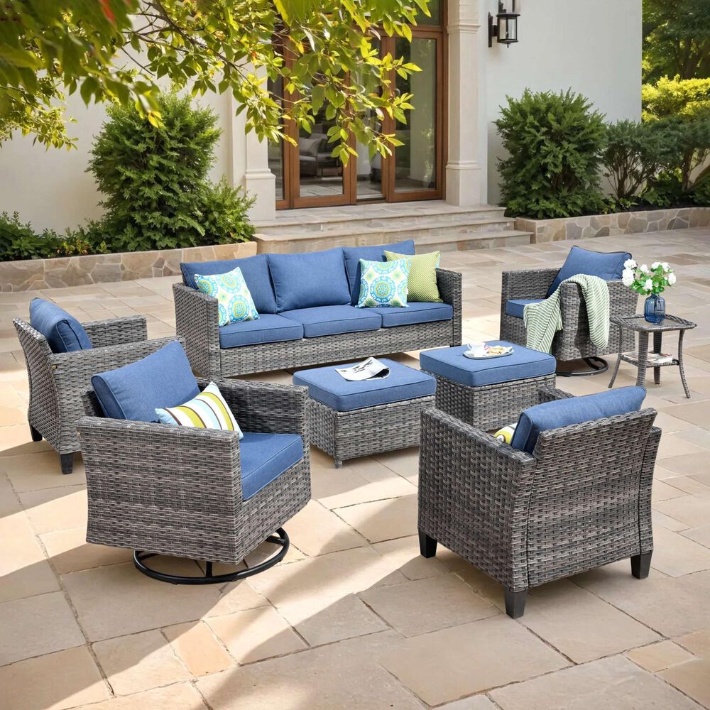 HOMLUX 8-Piece Outdoor Patio Furniture in Denim Blue, , large