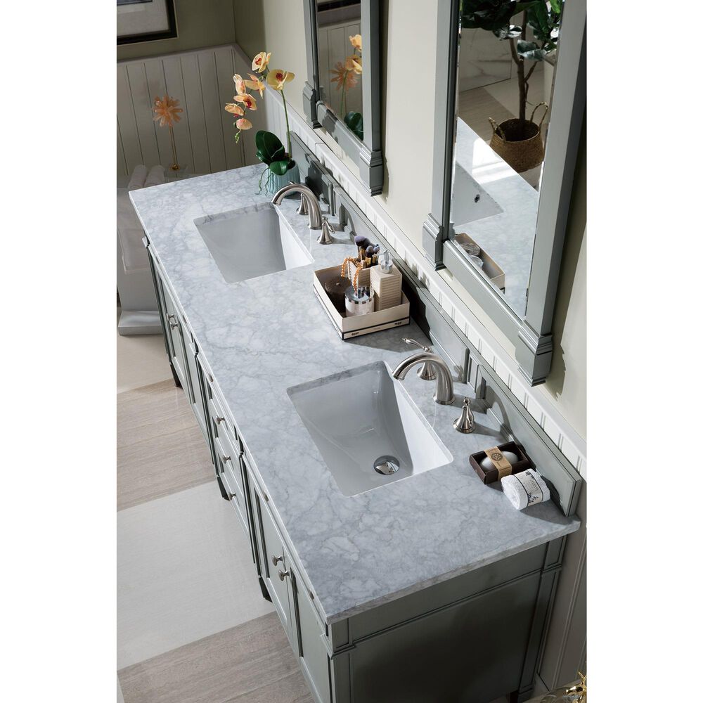 James Martin Vanities Brittany 72&quot; Double Bathroom Vanity in Urban Gray with 3 cm Carrara White Marble Top and Rectangle Sinks, , large