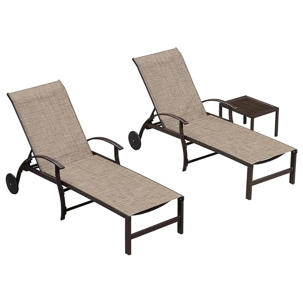 HOMLUX 3-Piece Patio Chaise Lounge Set with Wheels in Brown, , large