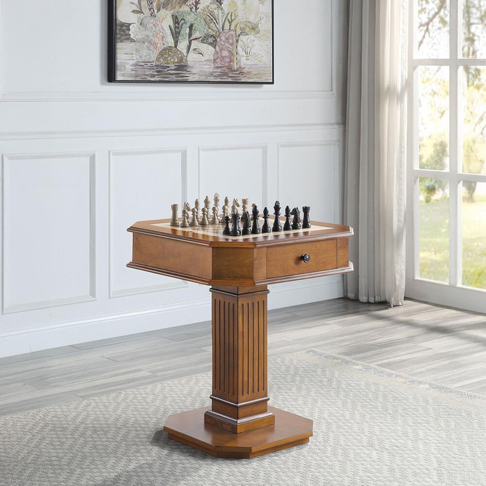 HOMLUX Galini 2-Drawer Game Table in Brown, , large