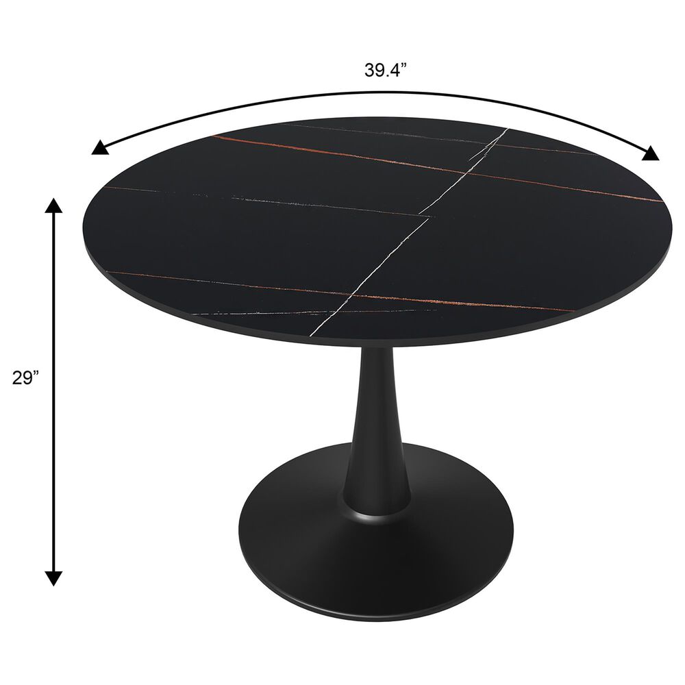 Leisuremod Leisuremod Bristol 40 round dining table Black base with marbled MDF top, , large