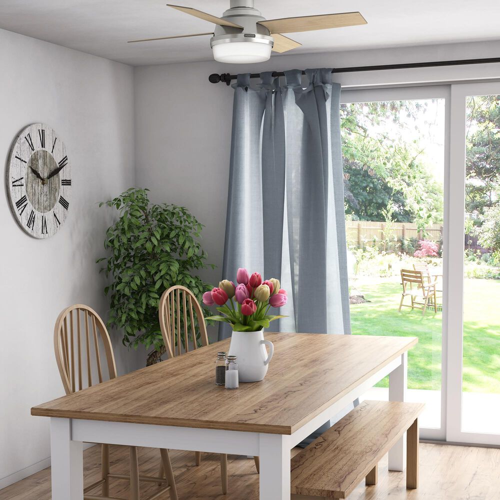 Hunter Dempsey Low Profile 44&quot; Ceiling Fan with Light Gray Oak Blades in Brushed Nickel, , large