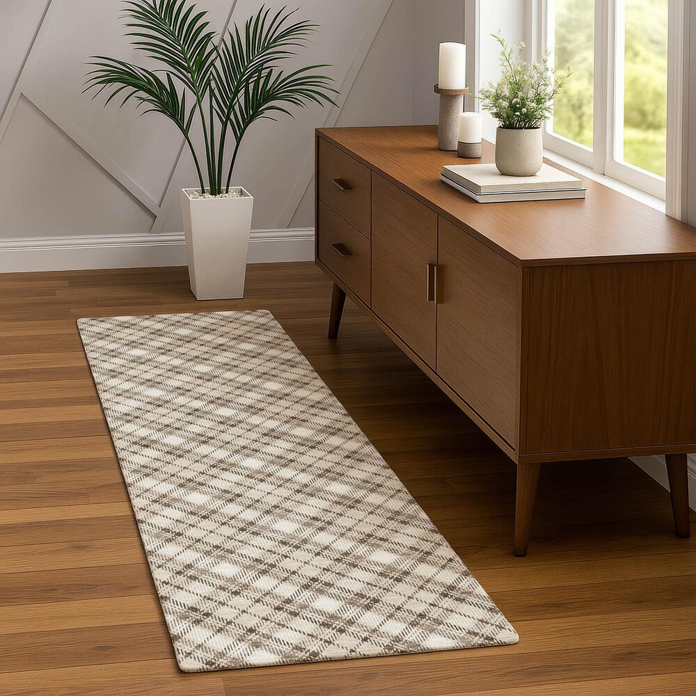Dalyn Rug Company Soft Essentials Plaid Beige 2'3" x 7'6" Indoor/Outdoor Runner, , large