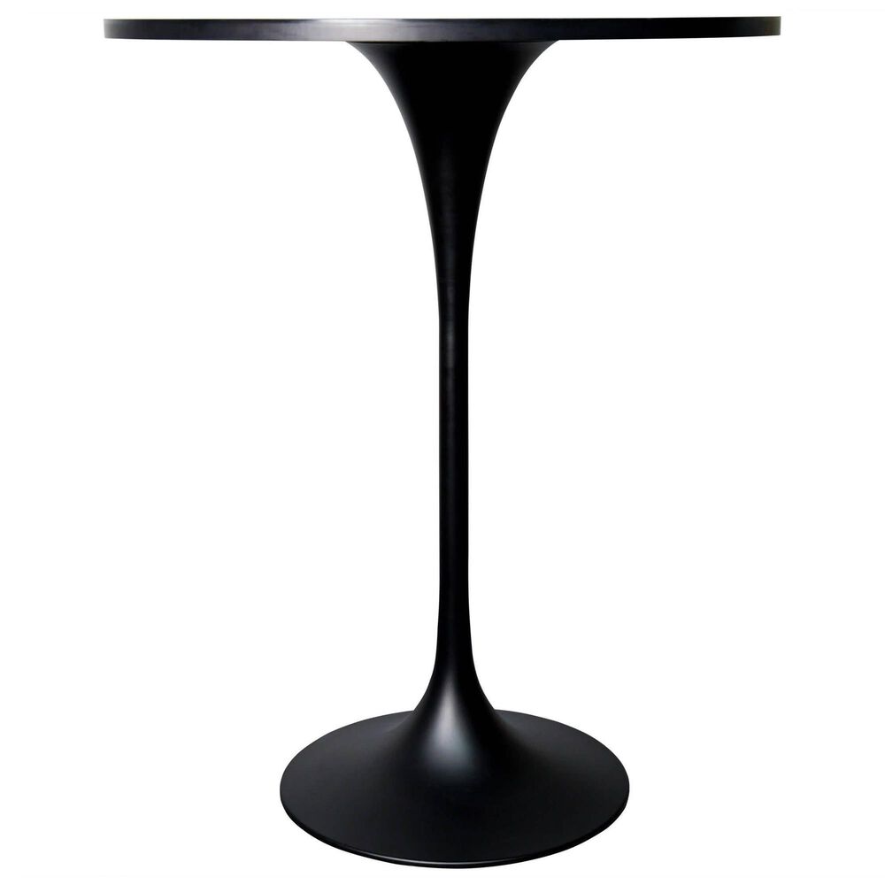 Leisuremod LeisureMod Verve Collection Modern Bar Height Table Black Base with 27 Round Black Marbleized MDF Top, , large