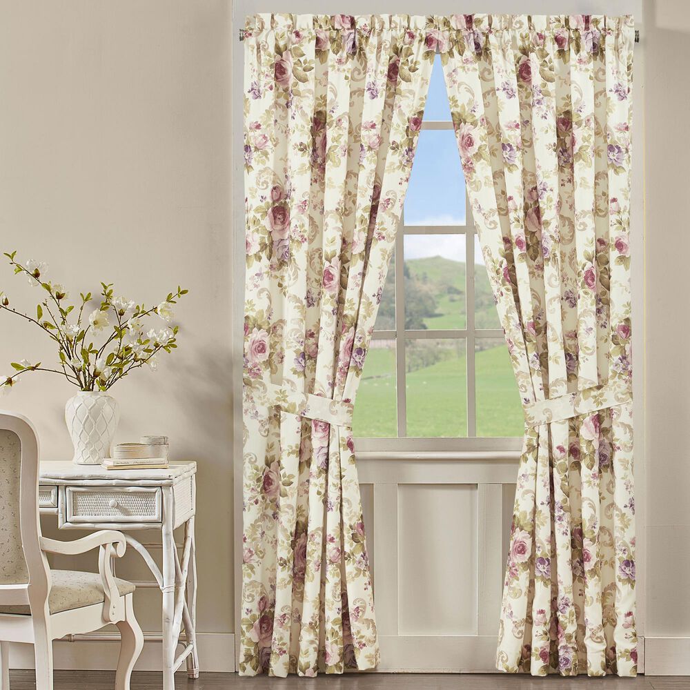 J. Queen New York Chambord 84&quot; x 41&quot; Window Panel Pair in Deep Plum, Lavender, Rose, Taupe and Green, , large