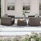 Hearth and Haven 3-piece Outdoor Wicker Conversation Set with Glass-Top Coffee Table and Welted Cushion in Gray, , large