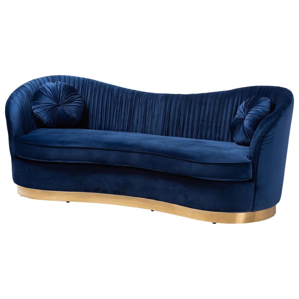 Baxton Studio Nevena Sofa in Royal Blue and Gold NFM