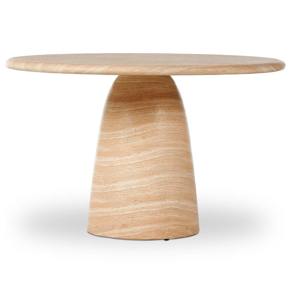 Four Hands Janice 48" Round Pedestal Dining Table in Faux Travertine , , large
