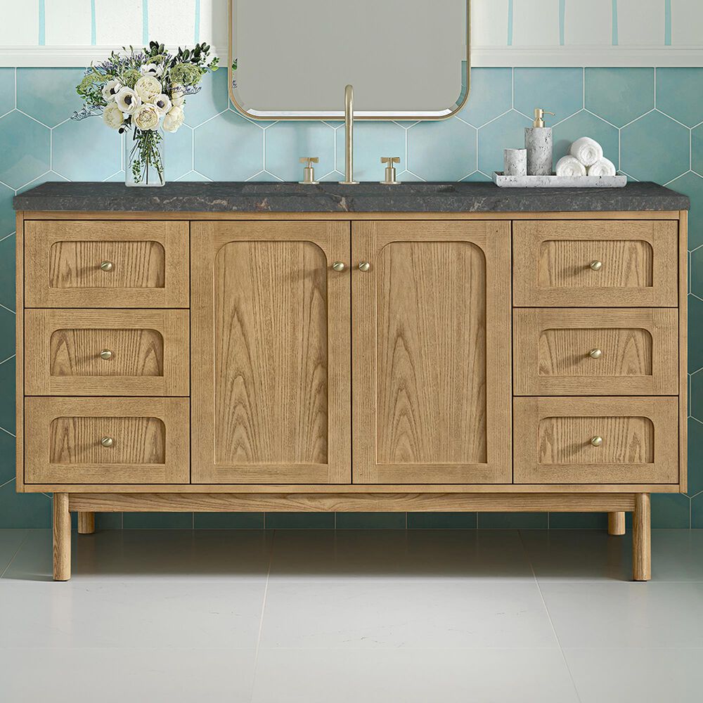 James Martin Vanities Laurent 60&quot; Single Bathroom Vanity in Light Natural Oak with 3 cm Parisien Bleu Quartz Top and Rectangular Sink, , large