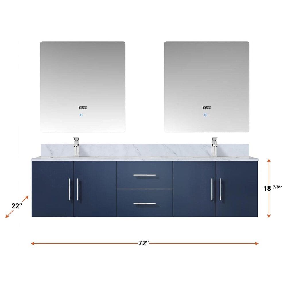 Lexora Home Geneva 72&quot; Double Bathroom Vanity in Navy Blue with 2 cm White Cultured Marble Top and Rectangular Sinks, , large