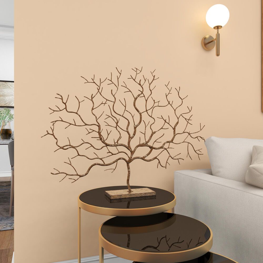Maple and Jade 24&quot; x 32&quot; Winter Tree Sculpture in Silver and Gold, , large