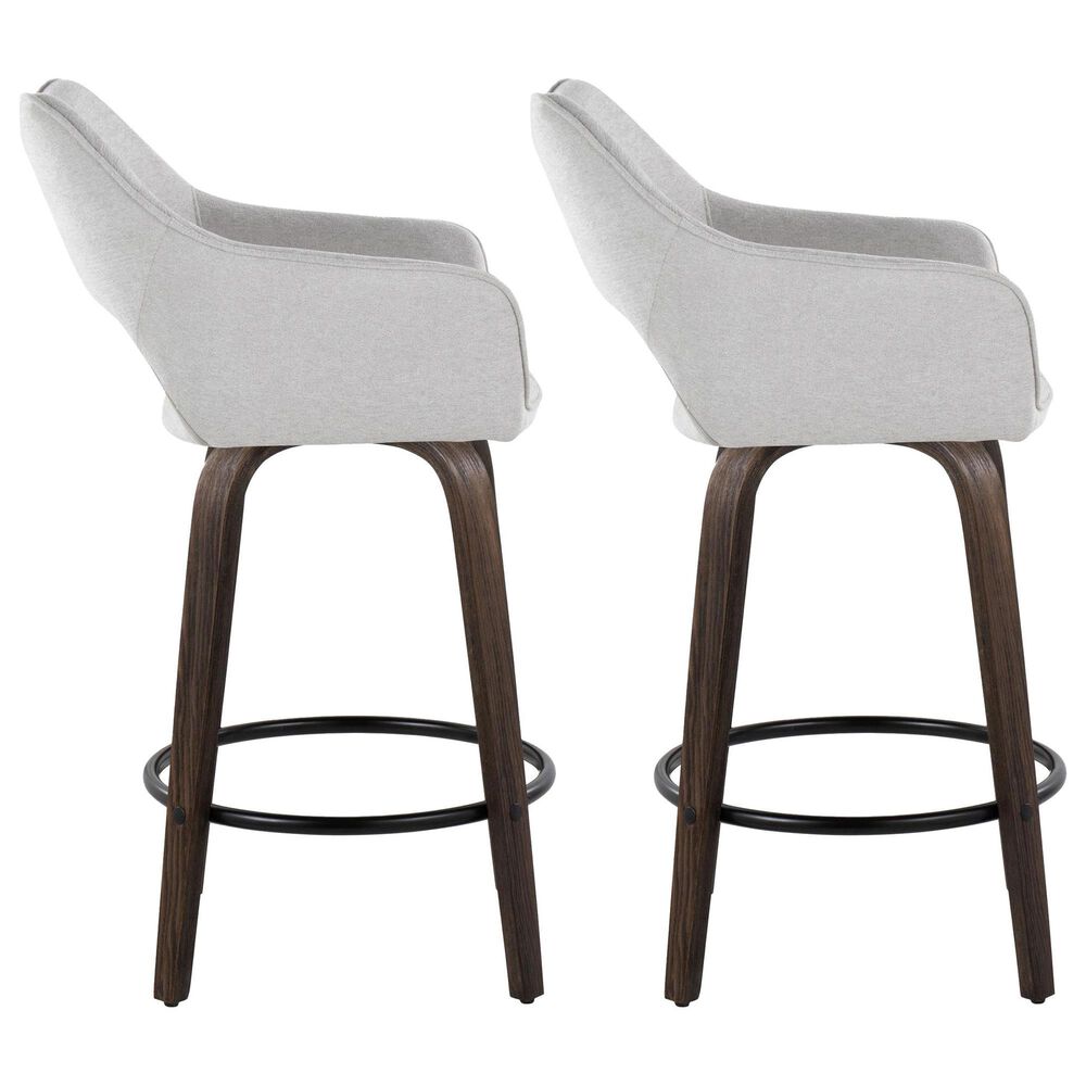 LumiSource Mustang 26" Swivel Counter Stool with Grey Fabric Upholstery in Glazed Walnut and Black (Set of 2), , large
