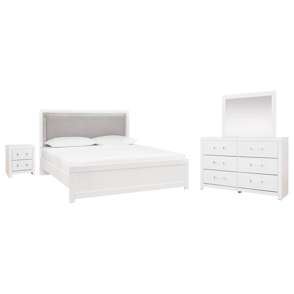 Ashley Maeling 4 Piece Queen Upholstered Panel Bedroom Set in Matte White, , large