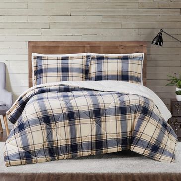 Pem America Truly Soft Cuddle Warmth 3-Piece King Comforter Set in Blue and Cream Plaid, , large