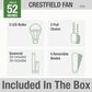 Hunter Crestfield 52" Pull Chain Ceiling Fan with LED Lights in Brushed Nickel, , large