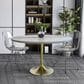 Leisuremod LeisureMod Verve Collection 48 Round Dining Table, Brushed Gold Base with Laminated White Marbleized Top, , large